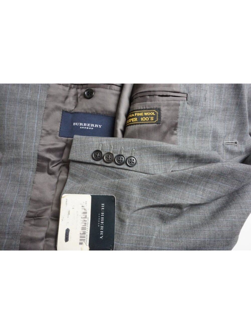 Burberry London Light Gray Blue Striped Wool 2 Pc Suit Jacket Pants 54R EU NEW